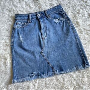AFRM Skirt Denim Distressed Raw Hem Light Wash 28